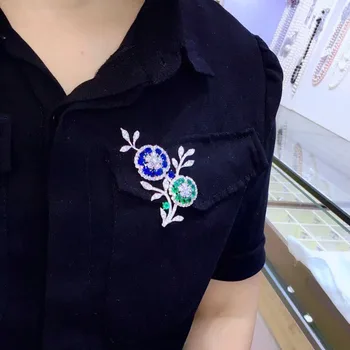 

Qi Xuan_S925 Silver Orchid Brooch Sterling Silver Accessories Female Hand-Embellished Blue Green Zircon Luxury Atmosphere