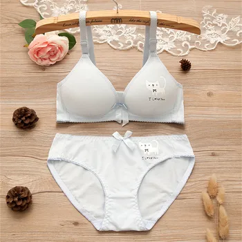 

New 2019 bow lace embroidery push up bra sexy women underwear sets for girls bra and panty set beige and light blue A,B cup