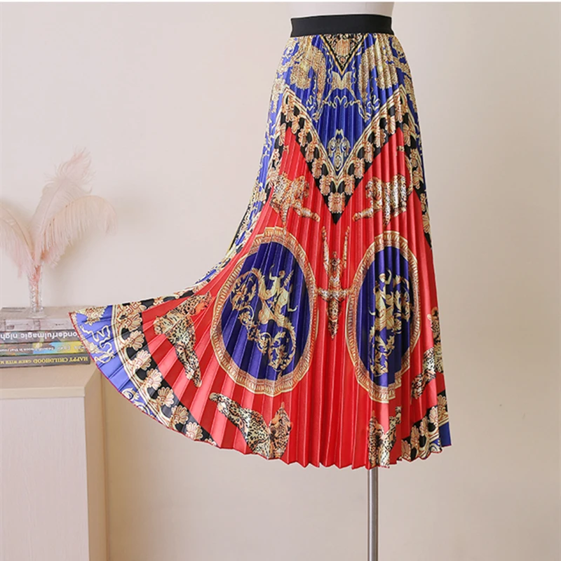 

BGSOLID long skirt fashion 2019 print pleated fairy loose A word skirt high waist straight skirt popular hot