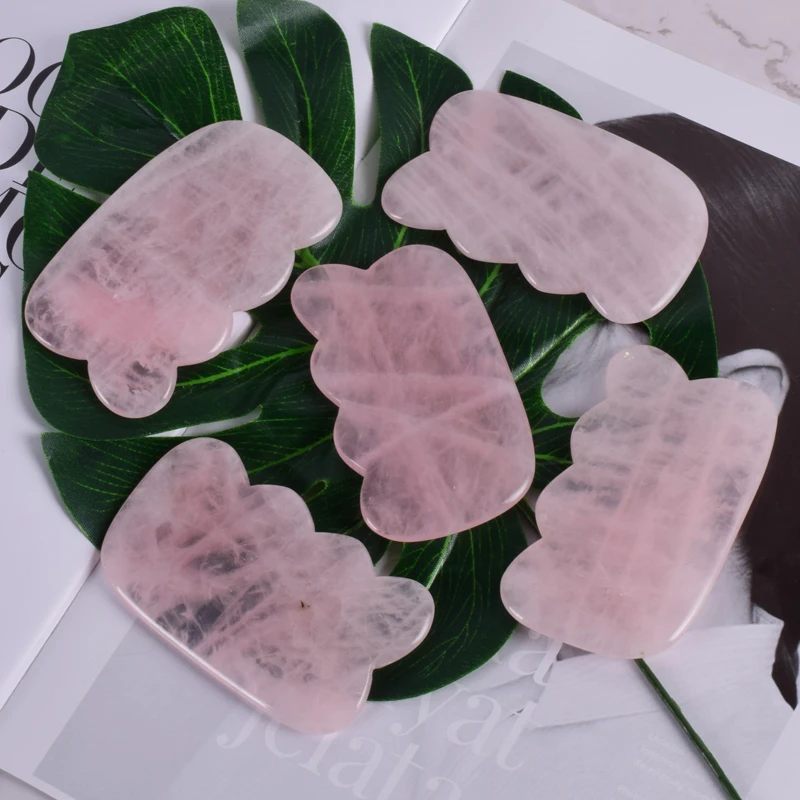 

Natural Rose Quartz Face Gua Sha Tool Massage Wave Shape SPA Acupuncture Scraping Healing Stone For Body Health Care