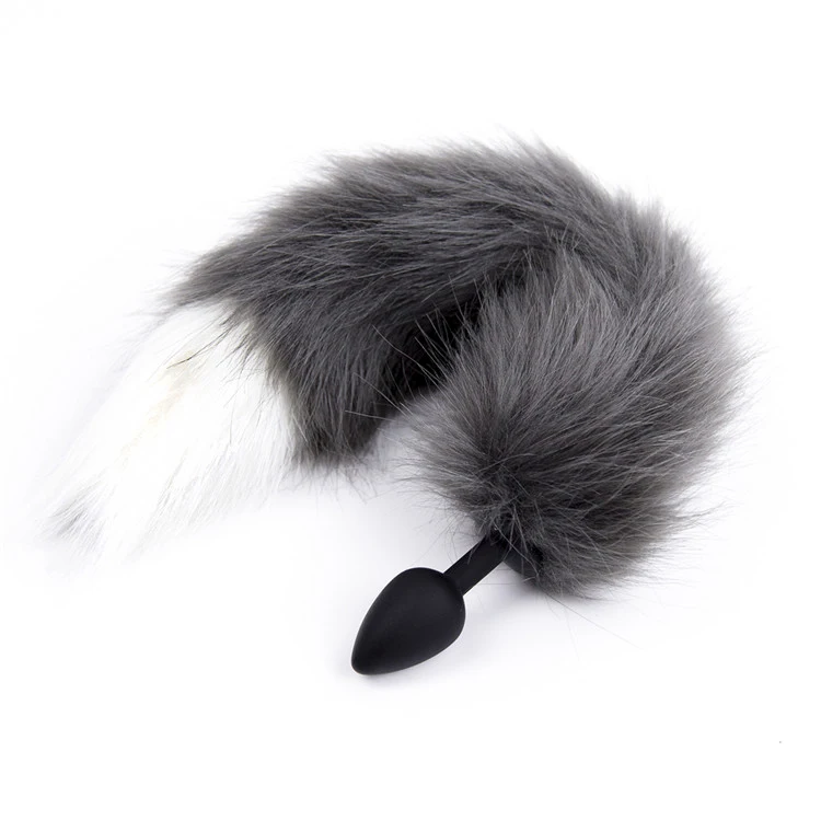 28mm silicone anal font b dildo b font animal butt plug with gray wolf fur fox