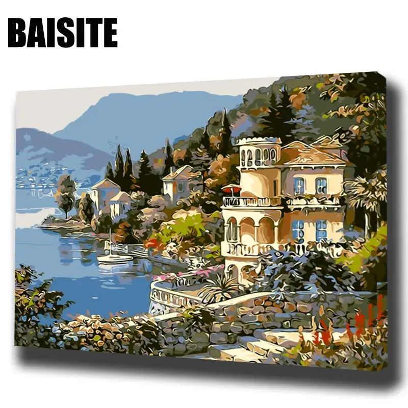 

BAISITE DIY Framed Oil Painting By Numbers Landscape Pictures Canvas Painting For Living Room Wall Art Home Decor H302