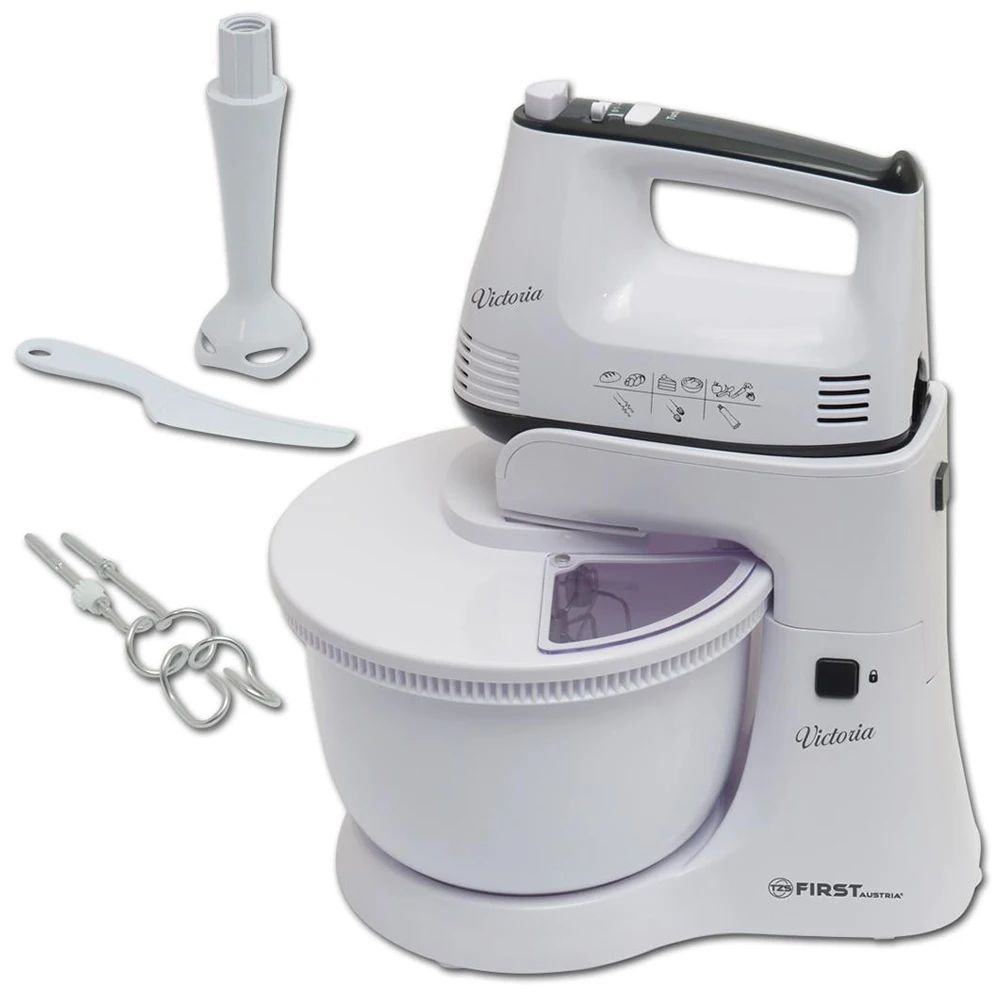 Миксер FIRST FA-5257-1 White Миксер GEMLUX GL-SM51GR (Мощность 300 Вт, чаша объемом 3,5 л, кол-во скоростей 5, съемная чаша, турборежим, 2 пары насадок)