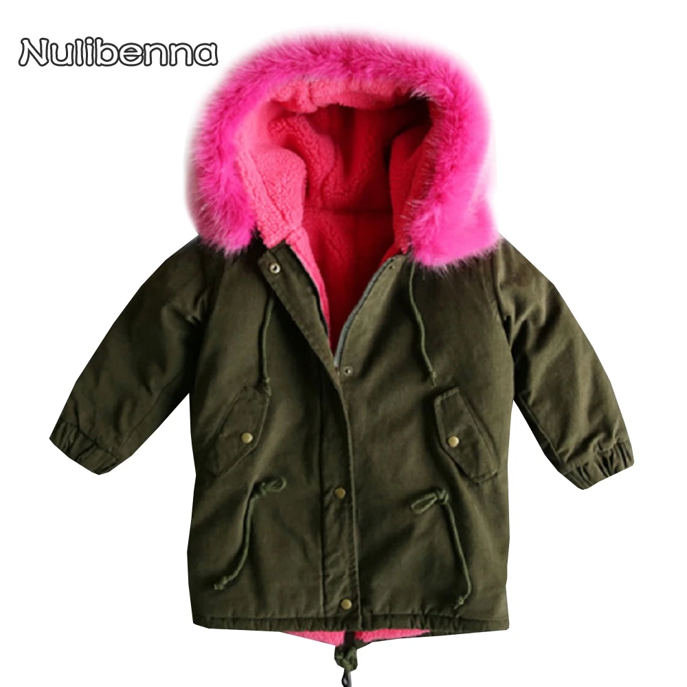 FUR COAT Kids Girls Coat Fashion Baby Pink Fur Inside Coat In Army