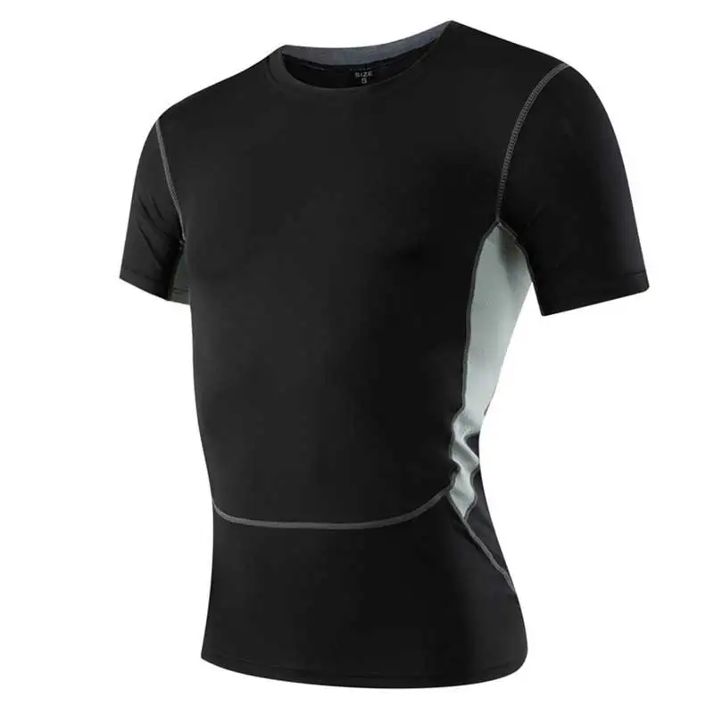 Для мужчин Pro быстросохнущая тренировки в зале Длинный топ футболка спортивные Леггинсы для бега Yogaing сжатия Фитнес спортивные футболки Костюмы футболка V1033 - Цвет: Черный