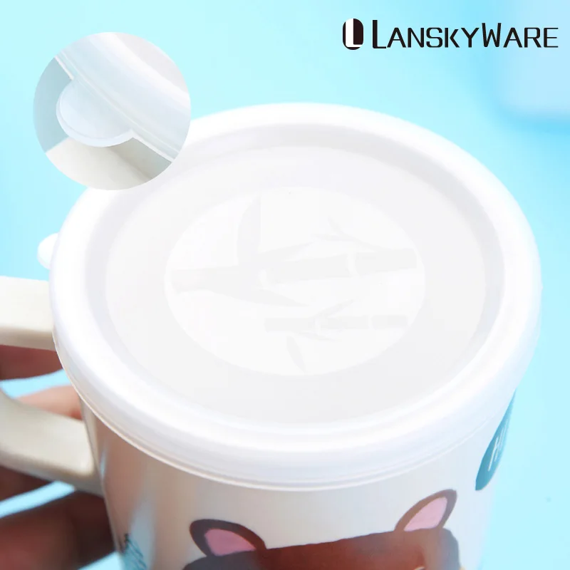 LANSKYWARE Милая мультяшная Детская кружка Экологичная бамбуковая кофейная с крышкой