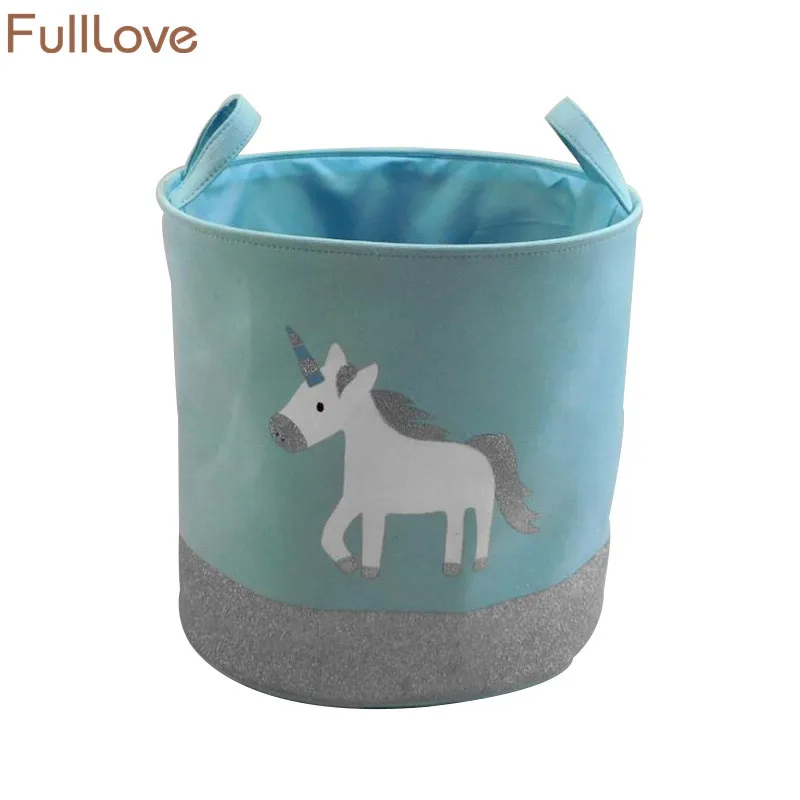 40*33*40cm Cartoon Unicorn Storage Basket Children's Room Blue Fabric Baskets for Toys Clothes