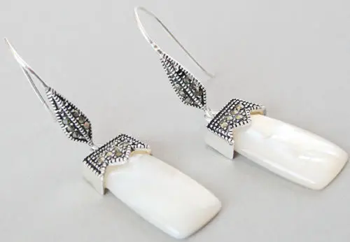 

noble white shell 925 silver & macasite earrings 2