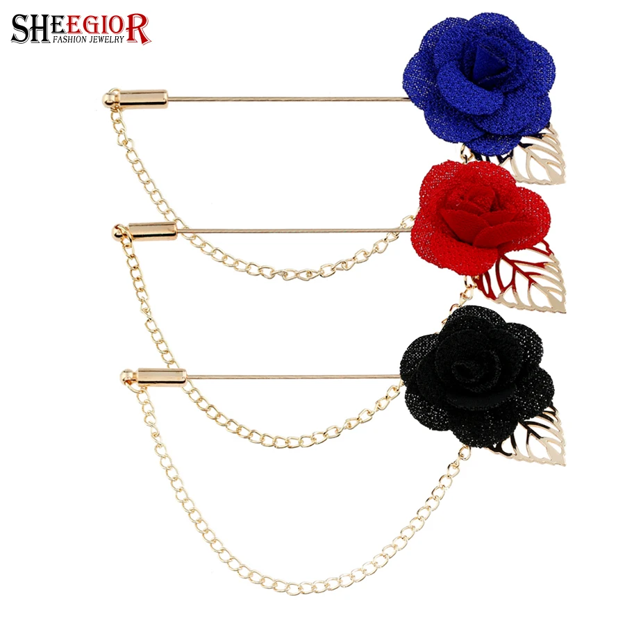 SHEEGIOR Lovely Rose Brooches for Women Accessories Lapel Pin Fabric