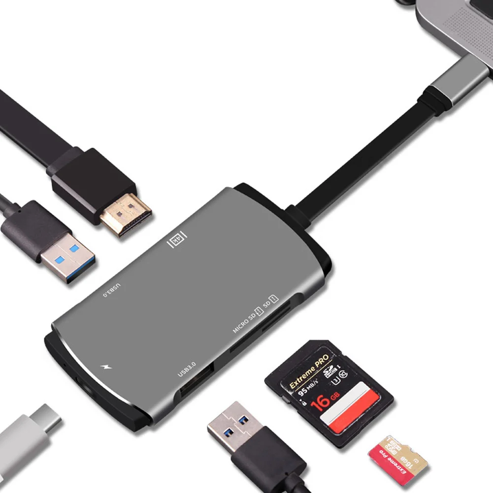 

New 6 in 1 Type-C Adapter USB-C Hub with 4K HDMI for Nintendo Switch Samsung Galaxy S8 QJY99
