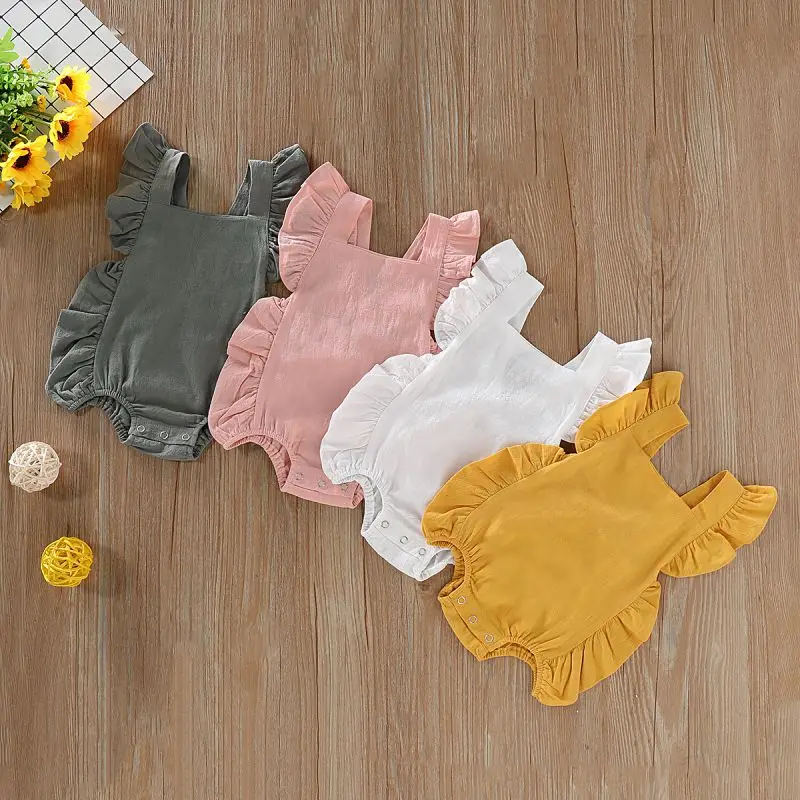 

Baby Newborn Girls Solid Print Backless Jumpsuit Flare Sleeve Infant Casual Bodysuit Outfits Spring Summer Clothes