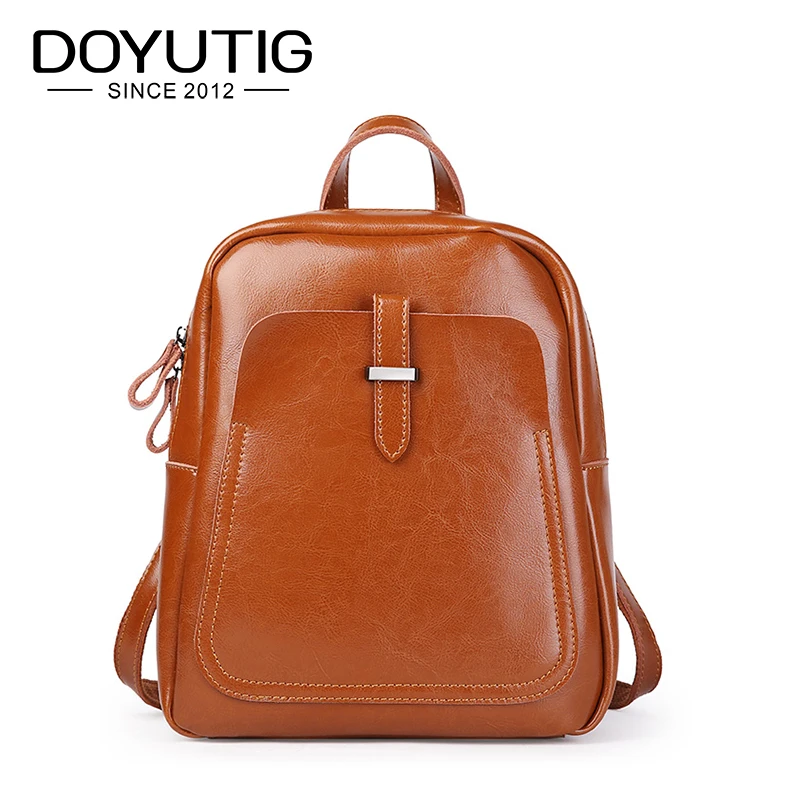 

DOYUTIG Women Classical Backpack Genuine Leather School Backpack For Teenage Girl Casual Large Capacity Double Shoulder Bag E169