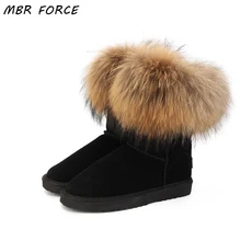 MBR FORCE Fashion Women's Natural Real fox Fur Snow Boots Genuine Cow Leather women Boots Female Warm Winter Boots Shoes
