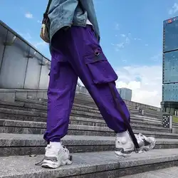 Прохладный 2019 накладные карманы шаровары мужские беговые брюки в повседневном стиле широкие в стиле милитари брюки Harajuku уличной хип-хоп