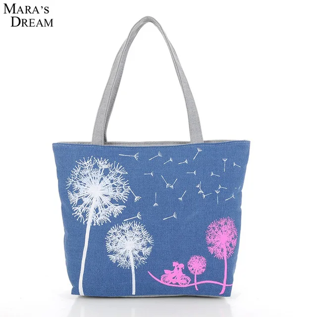 New Fashion Canvas Printed Flowers Zipper Women Handbag