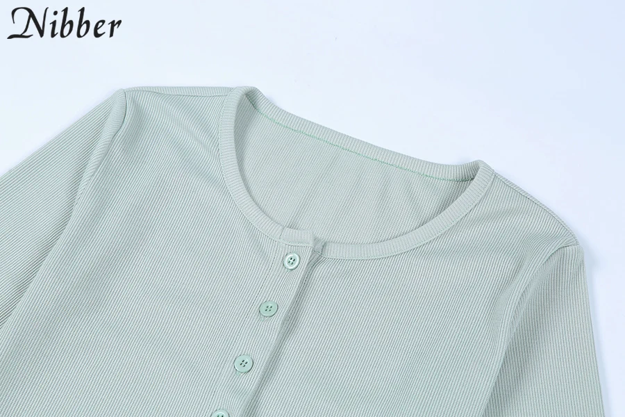 Nibber/Осенняя однотонная Базовая Трикотажная рубашка с длинным рукавом на подкладке для женщин, модная однобортная Повседневная футболка в стиле Харадзюку для девочек