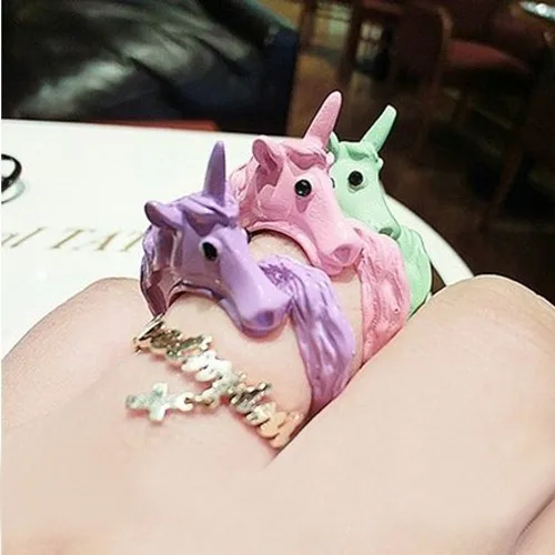 Lovely Candy Color Korean Unicorn Finger Ring Enamel Horse Party Rings For Women Fashion Jewelry Lovely Candy Color Korean Unicorn Finger Ring Enamel Horse Party Rings For Women Fashion Jewelry