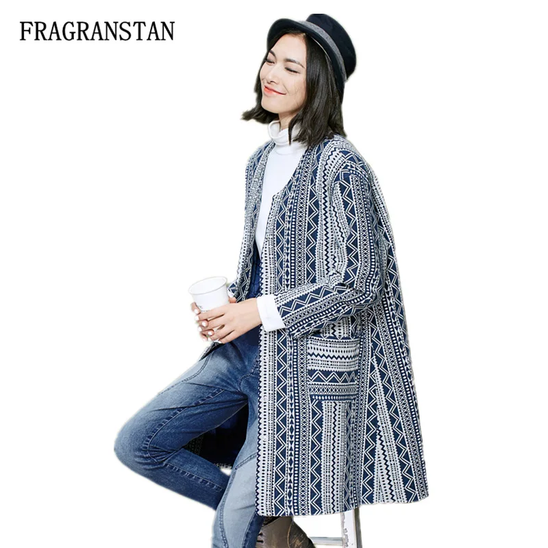 

2017 Fashion New Vintage Bohemian Style Printed Thicken Warm Parkas Women Winter Casual Loose O-Neck Pockets Woolen Coats JQ290