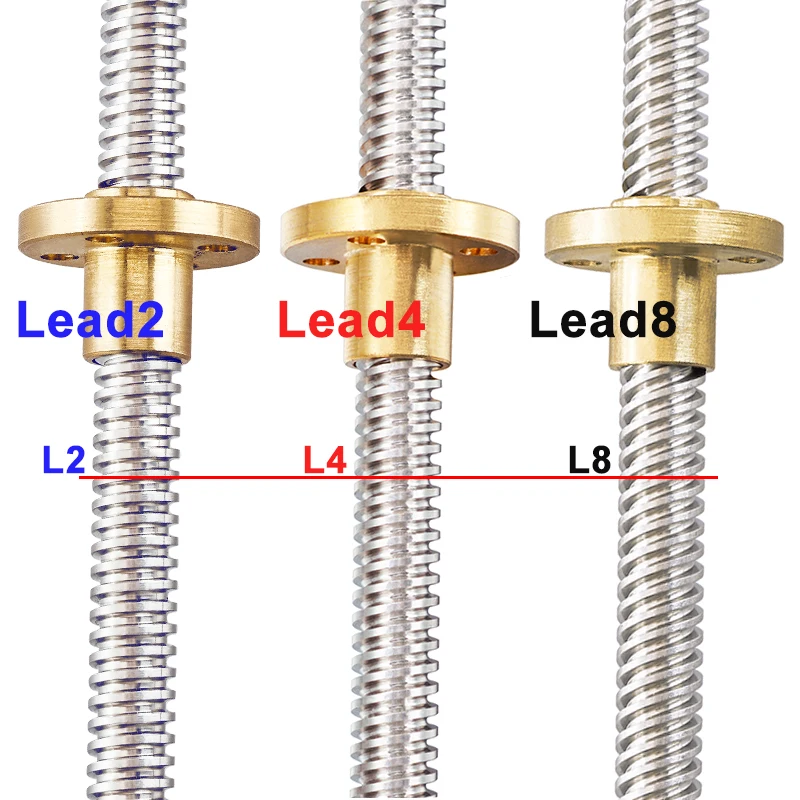 T8 наводимый винтовой стержень диаметр 8 мм Шаг 2 мм вести 4 мм длиной 400 мм 500 мм трапециевидныый винтовой стержень с резьбой с латунной гайкой для RepRap 3D-принтеры z оси 3d принтер экструдер