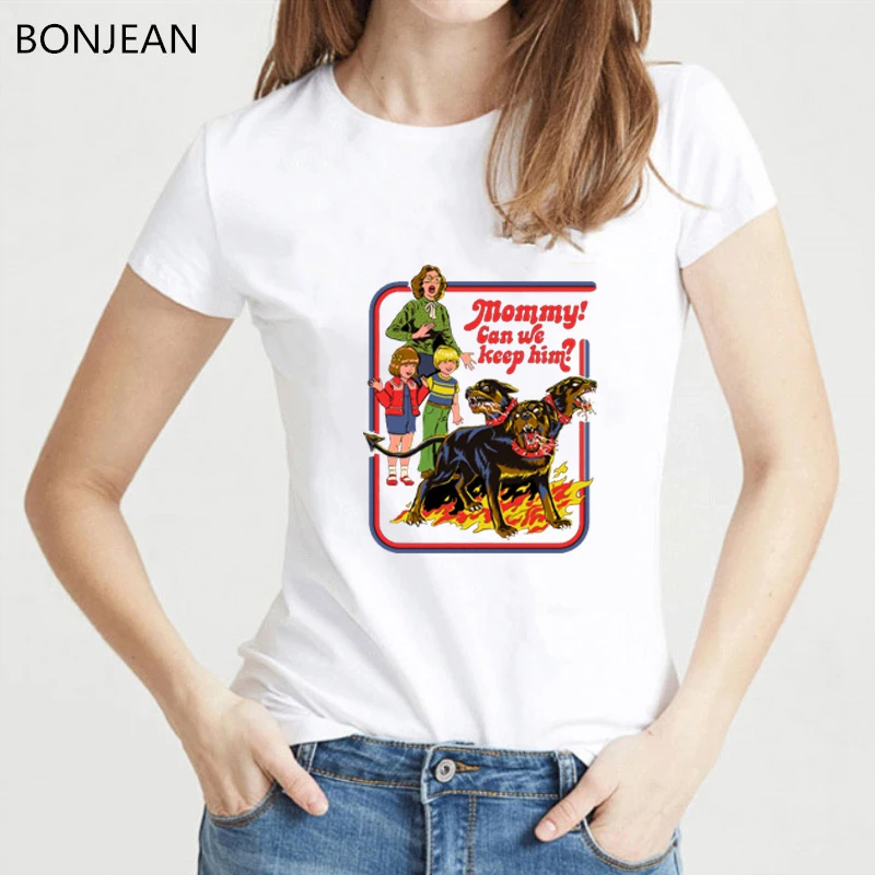 

Funny Halloween Shirt Satan Vintage Tshirt Demons Graphic Tees women Harajuku Tumblr T Shirt Female Strange dog print top tshirt