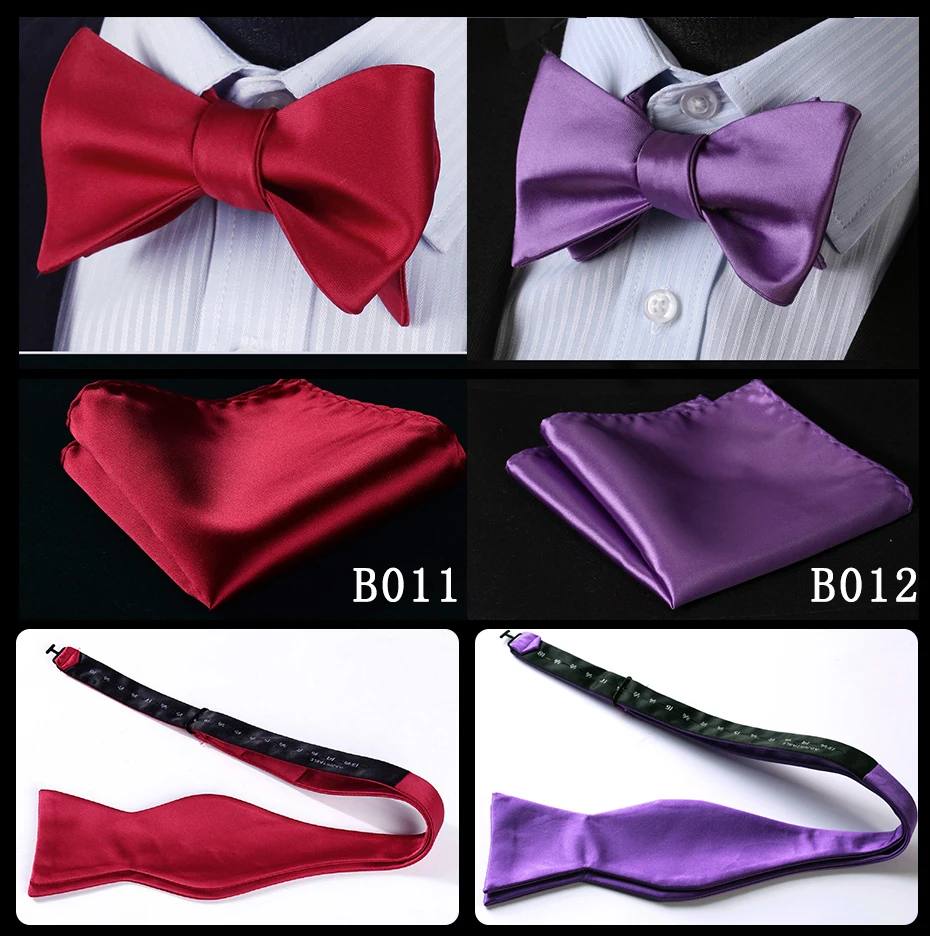 Лук галстук носовой платок комплект для вечерние мужчин тканые свадьбу розовый Твердые самостоятельно регулируемый галстук-бабочка
