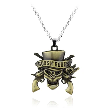 

Punk Style Guitar Pick Guns N's Roses GNR Necklace Heavy Metal Band Jewelry Skull Logo Necklaces Pendant choker necklace Fans