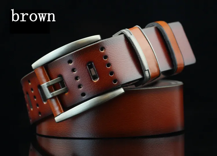 brown VOHIO Осень Зима Новые мужские ремни роскошные импортные товары мужской ремень студенческий ремень с пряжкой Молодежный винтажный открытый 115 см - Цвет: brown