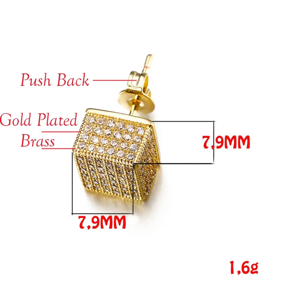 Fashion Gold Color 3D Square Stud Earrings Women Micro Pave Iced Out Jewelry Trendy Crystal Trending Earring Gift For Gf