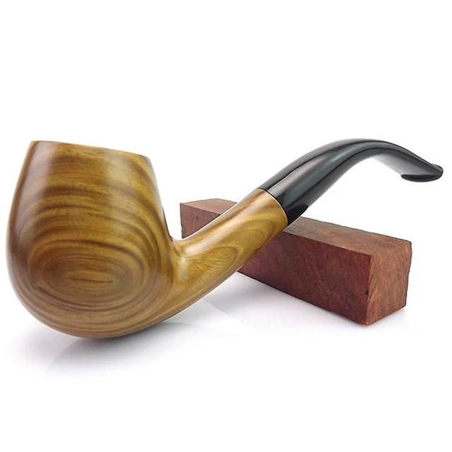 Durable Wooden Wood Smoking Pipe Tobacco Cigarettes Cigar Pipe W/ Pouch