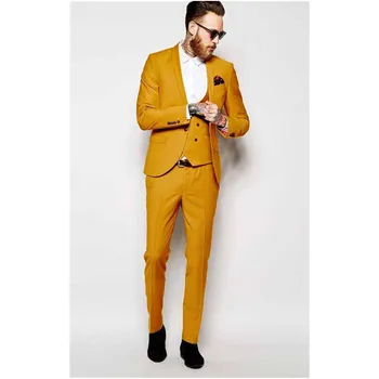

High-quality men's suit gold lapel shawl formal suit custom color elegant ball men three groom's dress (jacket + pants + vest)