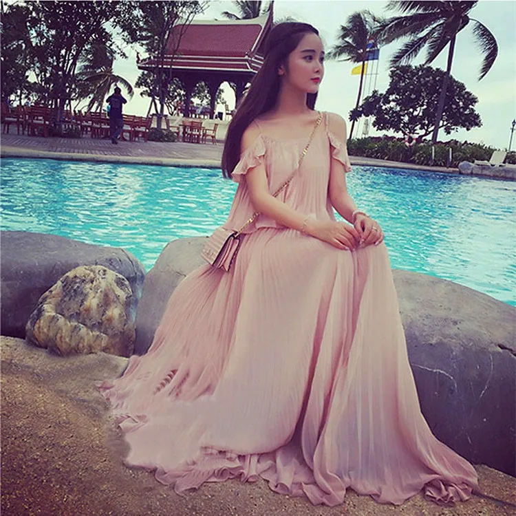 

plus big size women clothing dress 2016 summer style korean Strapless flounced Bohemian beach evening party dress women A0177