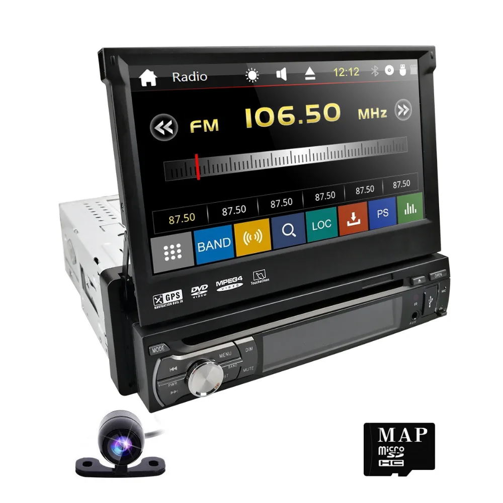

Hizpo One Din Detachable Panel Car Steoro Mirror-Link Touch Screen DAB+ Radio HD Bluetooth Navigation Free Rear View Camera 1080