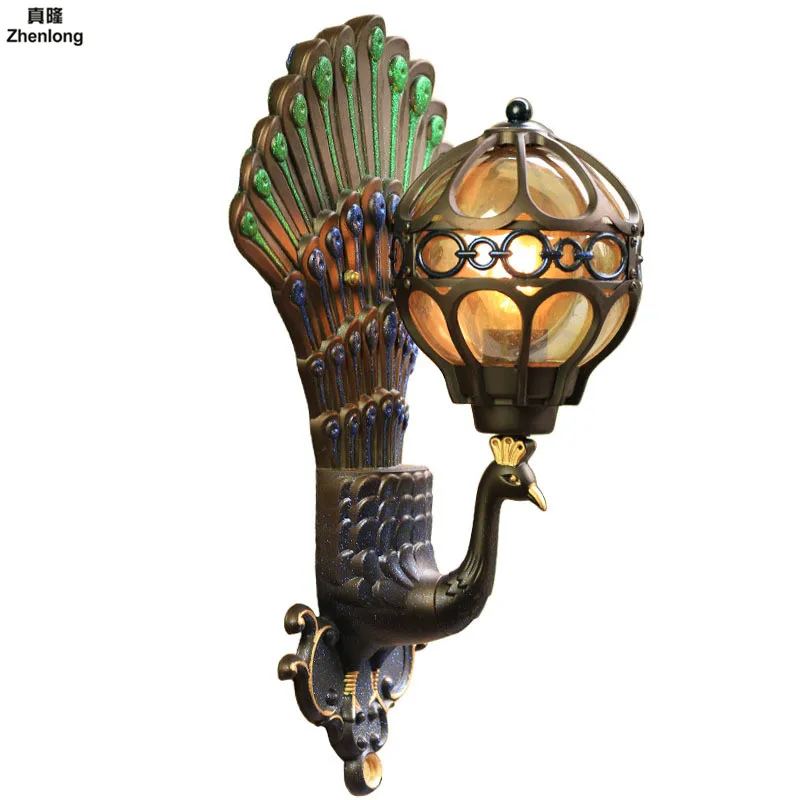 

European Waterproof Peacock Wall Light Outdoor Corridor Retro Villa Lights E27 Led Bulb Garden Modern Led Wall Lamp Decor Led