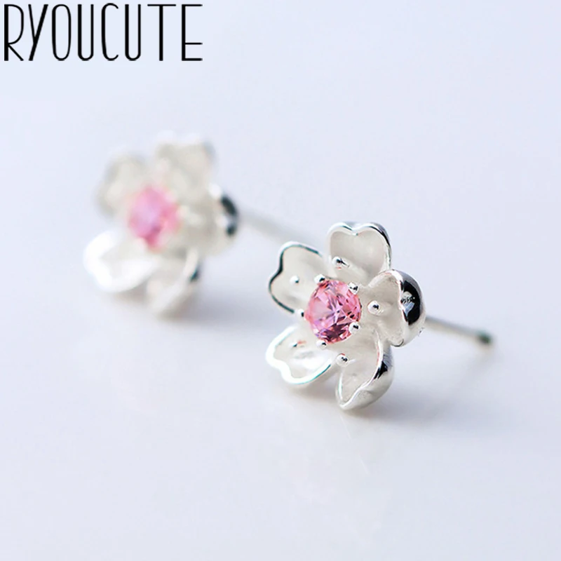 

New Arrivals Drop Shipping Fashion 925 Sterling Silver Stud Earrings Crystal Flower Stud Earrings For Women Jewelry