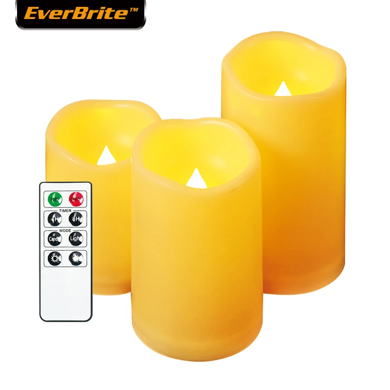 

EverBrite Flameless LED Candles Flickering Candles 3PC with Remote Control and Timer for Bathroom Kitchen Home Decoration