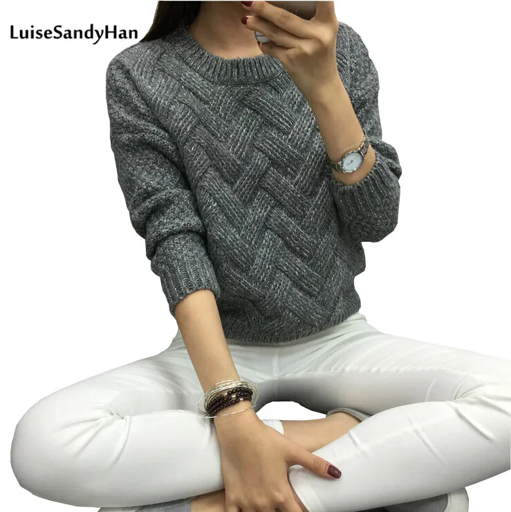 LuiseSandyHan 2018 Women Pullover Female Casual Sweater Plaid O-neck Autumn and Winter Style LuiseSandyHan 2018 Women Pullover Female Casual Sweater Plaid O-neck Autumn and Winter Style