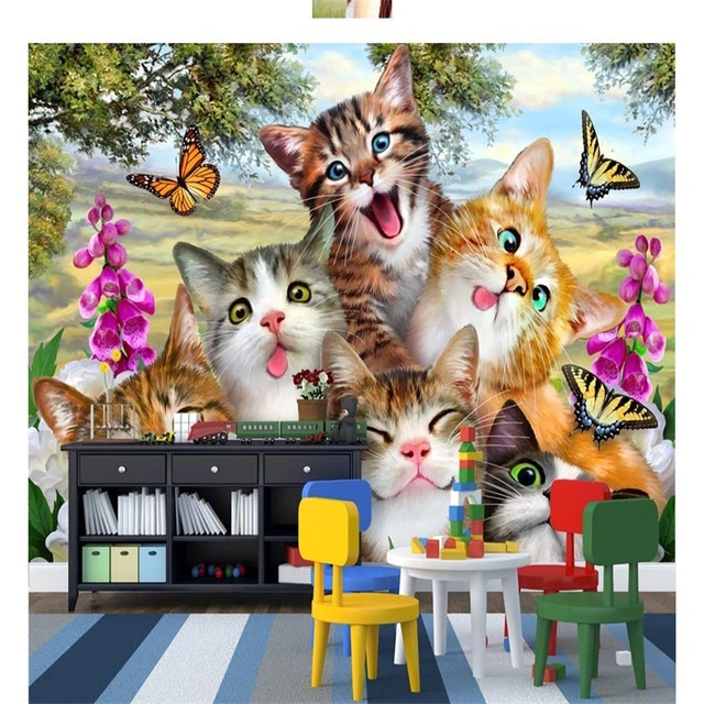 3d Custom Photo Cartoon Cats Wallpapers Naturals Landscape Murals Kids  Walls Papers For Living Room Home Decor Flowers Painting - Wallpapers -  AliExpress