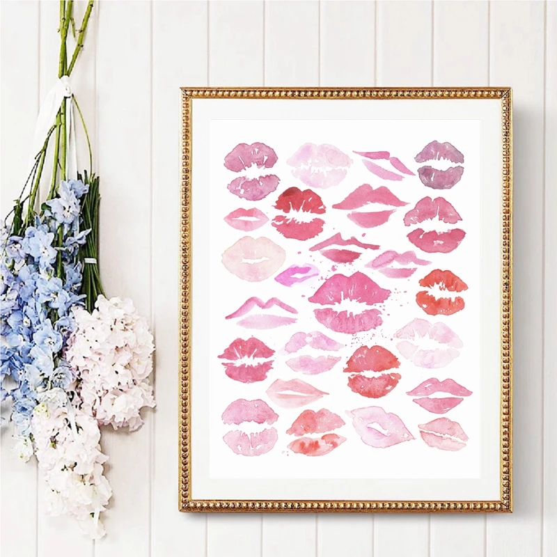 

Fashion Art Canvas Painting Makeup Beauty Lipstick Girls Room Decoration Pink Lips Kiss Modern Home Decor Wall Picture No Frame