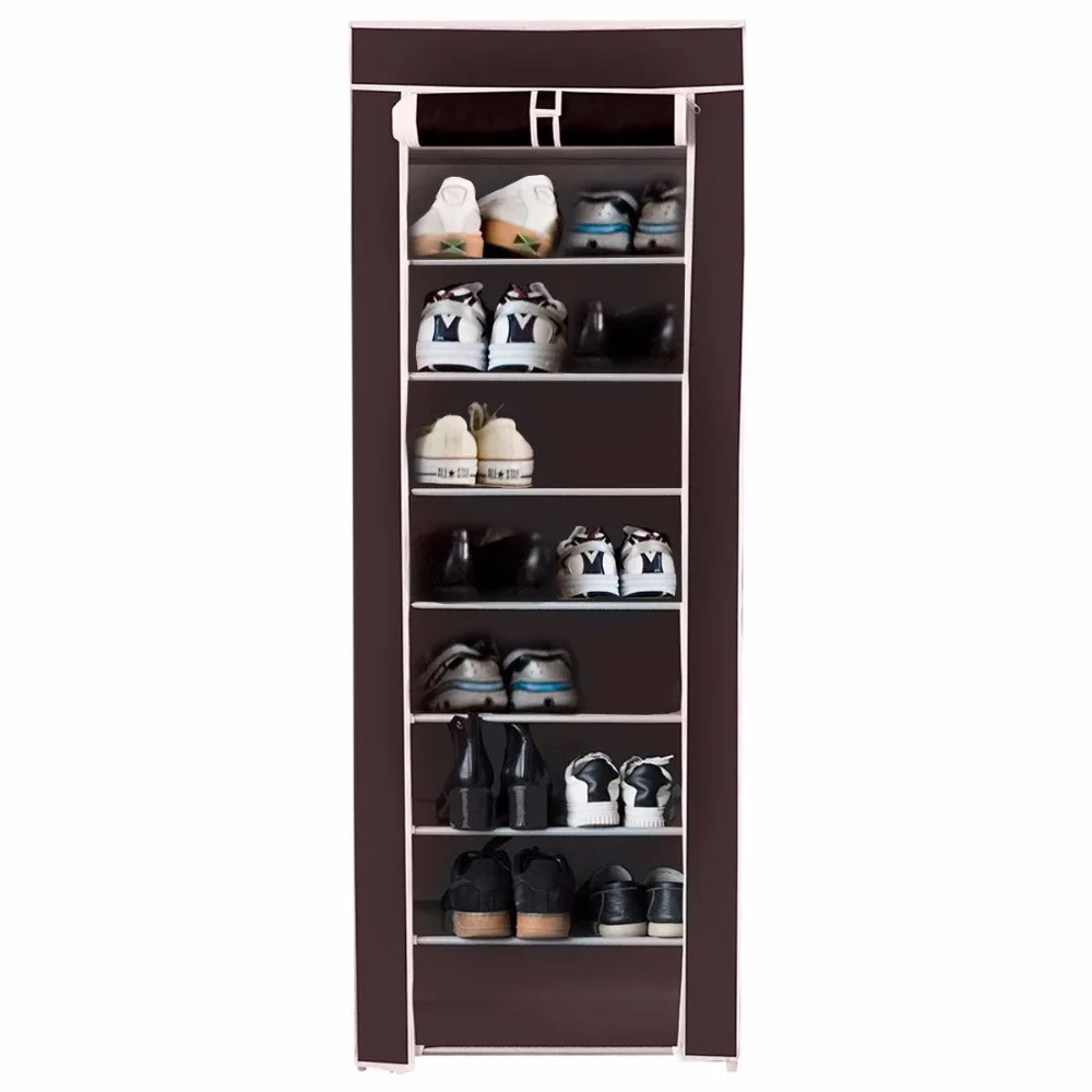 Giantex 10 Tier Shoe Tower Rack With Fabric Cover 18 Pair Home Space Saving Organizer Portable Shoes Shelf Cabinet HW57331