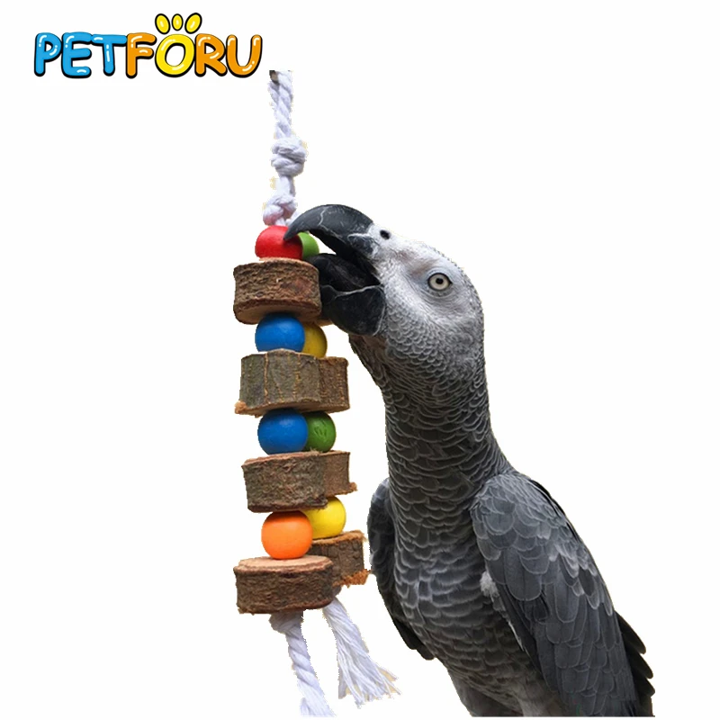 

1/2pc PETFORU Solid Wood Bird Parrot Chew Toy Parakeet Wooden Ball String Cage Toy Decoration Bird Toys Pet Supplie-Color Random