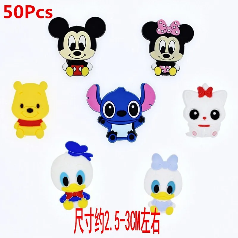 

50Pcs Q Mickey Minnie Cartoon Daisy Duck Lovely Soft Deco Accessories Flat PVC DIY Gadgets Fit Bracelets,Shoe Charms Buttons