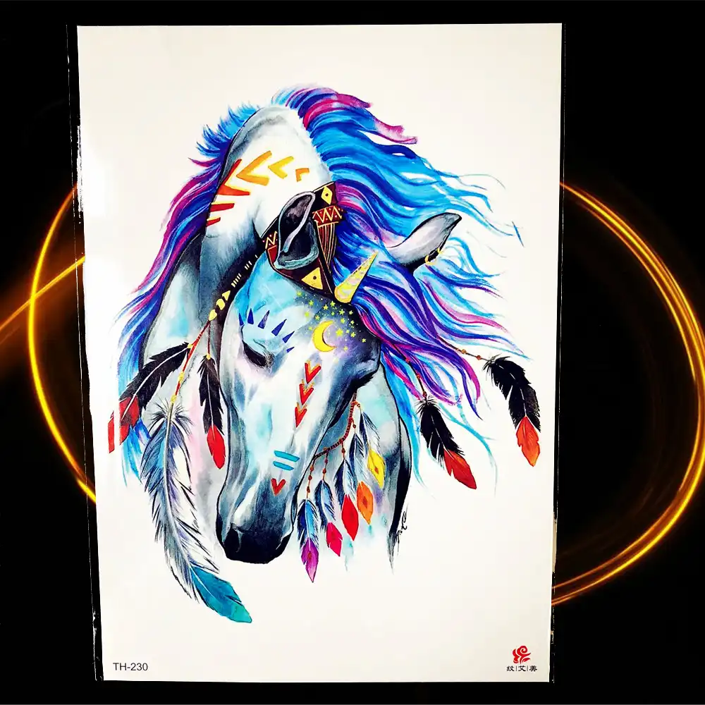 3d Fairy Tale India Tribal Unicorn Temporary Tattoo Horse Pony Men Colorful Feather Tattoo Sticker Women Body Art Tatoo Paste Tattoos Horse Tattoo Stickerbody Art Tatoo Aliexpress
