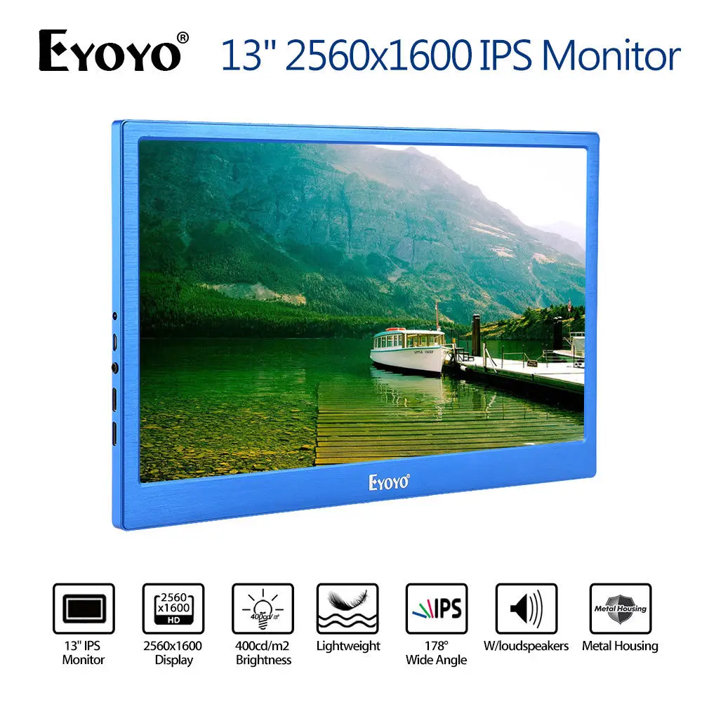 

EYOYO 13" 2K HD 1080P 2560*1600 Display IPS Gaming Monitor Dual Input Built-in Speakers USB For PC DVD PS3 PS4 Xbox One Xbox360