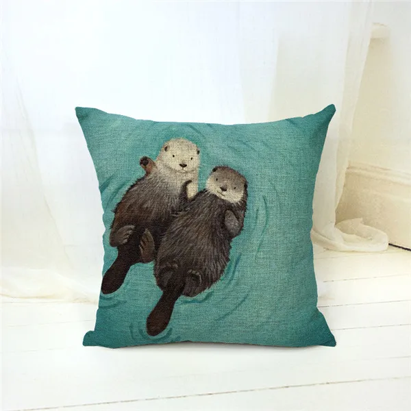 Декоративный чехол для подушки с изображением милых животных, медвежонка, Выдра, хлопок, лен, наволочка для дивана, домашний декор, funda cojines 45X45 см - Цвет: 5