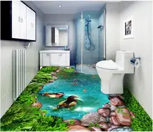 

WDBH Custom photo 3d PVC flooring Self-adhesive picture Green grass cobblestone pool goldfish room 3d wall murals wallpaper