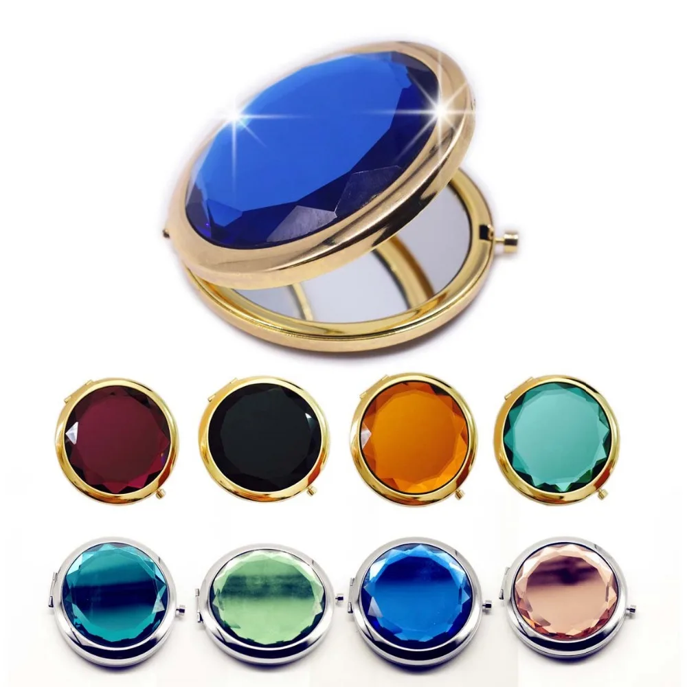 

1Pc Luxury Crystal Makeup Mirror Portable Round Folded Compact Mirrors Gold Silver Pocket Mirror Making Up for Personalized Gift