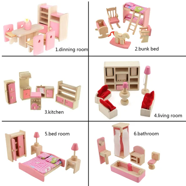 Cheap Adorable 6 Assorted of Wooden Miniature Dollhouse Furniture Set for Kids Pretended Playing Role Playing Toys for Doll Cheap Adorable 6 Assorted of Wooden Miniature Dollhouse Furniture Set for Kids Pretended Playing Role Playing Toys for Doll