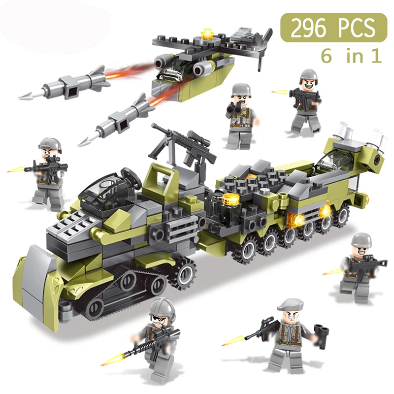 

296Pcs 6in1 Military Swat Soldier with Army Weapons Building Blocks For Birthday Present Educational Toys For Children #E