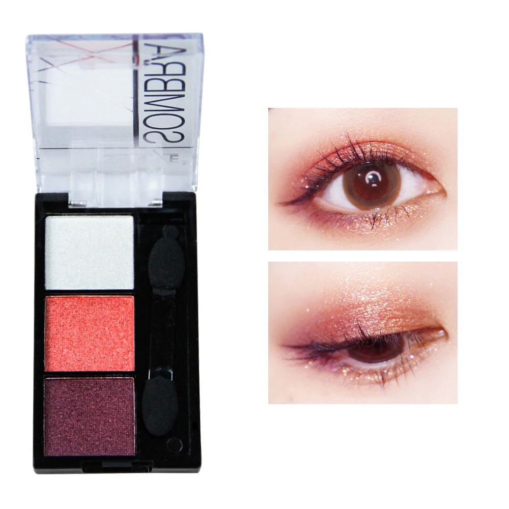 

SANIYE Glitter 3 Colors Waterproof Mineral Eye Shadow Palette Portable Mini Eyeshadow Makeup With Brush E0319
