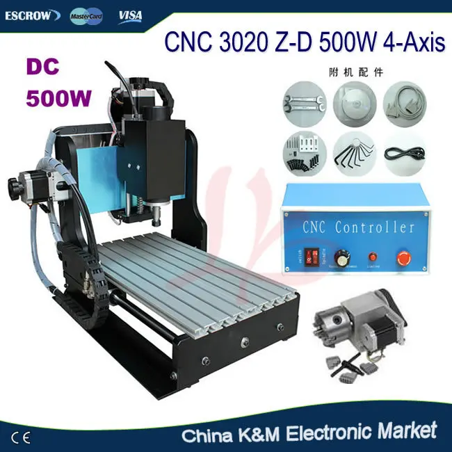 

Free shipping CNC 3020 Z-D 500W 4 Axis Limited switch CNC engraving machine wood carving engraver